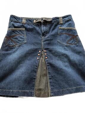 Vintage LOB Size 3 Denim A-Line Skirt Belt Buckle Y2K